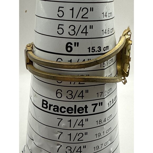 Vintage Gold-Tone Hinged Bracelet With Floral Cameo Centerpiece - Picture 2 of 7